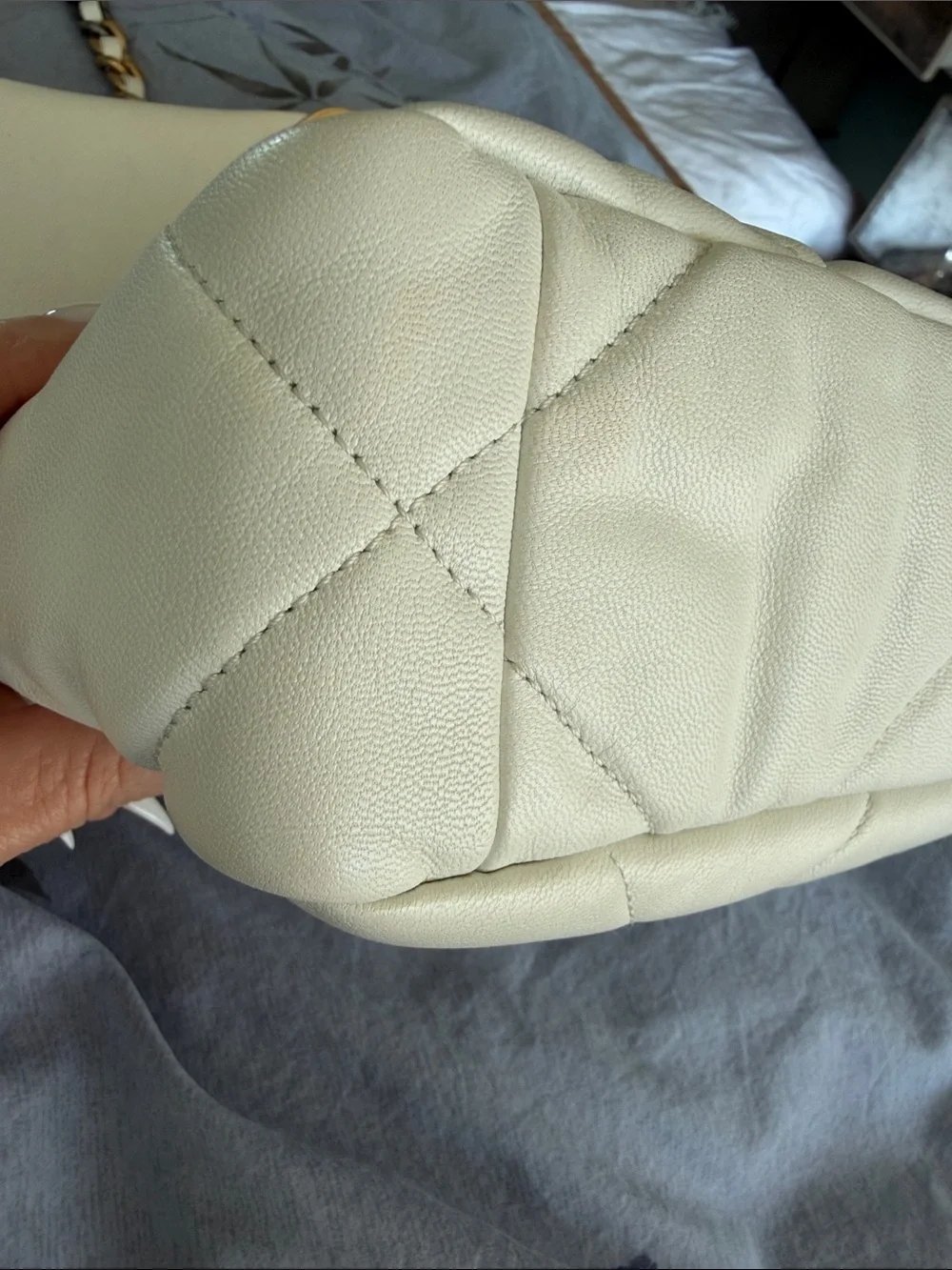 Chanel 19 White Quilted Shoulder Bag size medium with Gold & Silver Chain